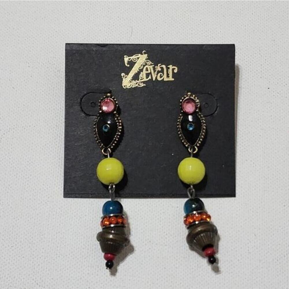 Treska Zevar Beaded Drop Earrings Multi Color Boho Statement Rhinestone Dangle